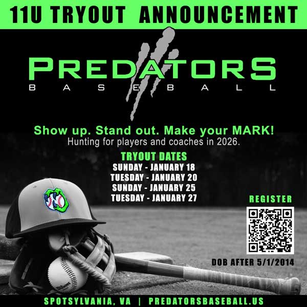 Predators Baseball 2026 Tryout Teaser Ad